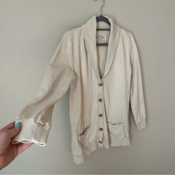 J.Crew Rumpled French Terry Cream Ivory Button Front Collar Cardigan Size Medium - Picture 3 of 6